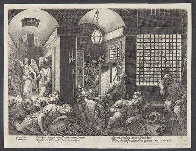 天使によって刑務所から解放された聖ペテロ 作： Philips Galle