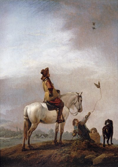 鷹匠を見て馬に乗った紳士 作： Philips Wouwerman