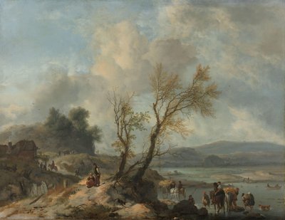 川沿いの砂の道のある風景 作： Philips Wouwerman