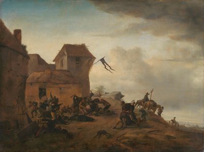 村の近くで戦う農民 作： Philips Wouwerman
