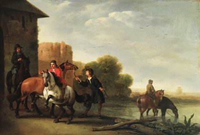彼らの馬に水をまくライダー 作： Philips Wouwermans or Wouvermans