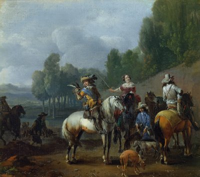 ホーキングパーティー（キャンバスに油彩） 作： Philips Wouwermans or Wouwerman