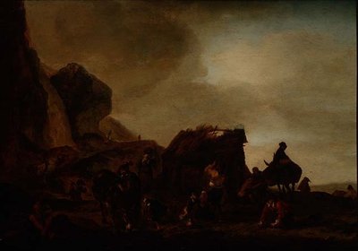 廃墟となった小屋のそばにいる旅人や物乞いたち 作： Philips Wouwermans or Wouwerman