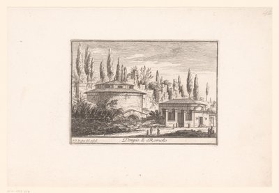 ロムルス神殿の眺め Tempio di Romolo (オブジェクトのタイトル) 古代ローマと現代ローマの景色 (シリーズ タイトル) Varie Vedute di Roma Antica, e Moderna (シリーズタイトル) 作： Philothée Francois Duflos