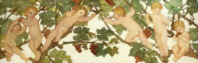 ブドウ園で戯れるプット 作： Phoebe Anna Traquair