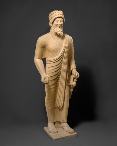奉納品を持つ髭面の男の像、紀元前475～450年頃（石灰岩 作： Phoenician Phoenician
