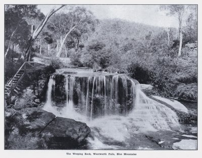 ブルー・マウンテンズ、ウェントワース・フォールズ、ウィーピング・ロック（白黒写真）(The Weeping Rock, Wentworth Falls, Blue Mountains) 作： Photographer Australian