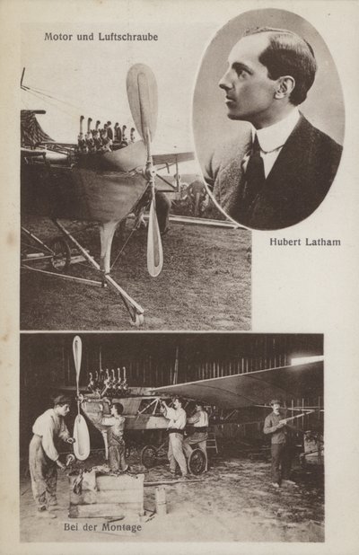 フランス人飛行家Hubert Lathamと彼の飛行機（モノクロ写真 作： Photographer German