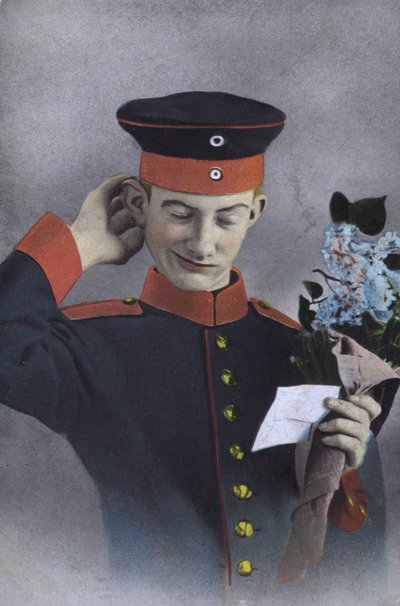 メモと花束を持つドイツ軍兵士（写真 作： Photographer German