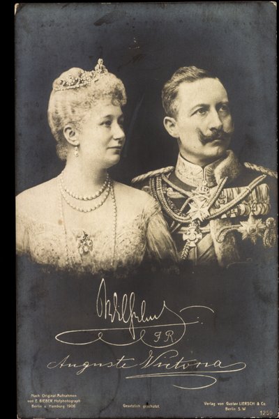 皇帝ヴィルヘルム2世、アウグスト・ヴィクトリア、リエシュ 1250年 作： Photographer German