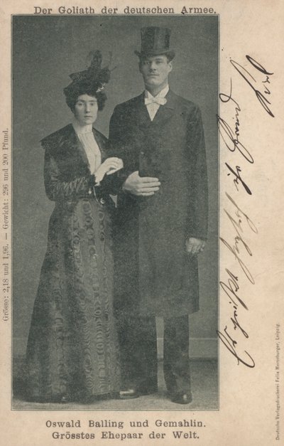 世界一背の高い夫婦、Oswald Balling夫妻（モノクロ写真 作： Photographer German