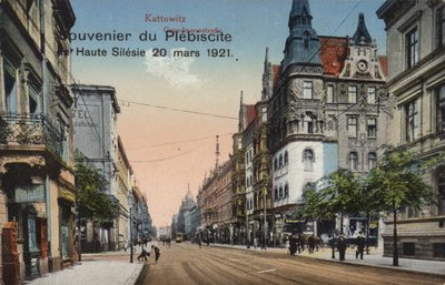 ポーランド・カトヴィツェの街並み、1921年3月20日に行われたポーランドとドイツの国境線の一部を決める上シレジアの住民投票を記念したスーベニア・ポストカード(写真) 作： Photographer German