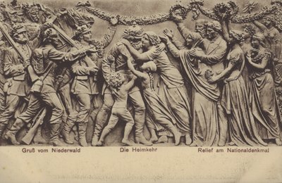 ドイツ統一記念碑「Nationaldenkmal」のレリーフ「帰郷」（ヘッセン州ルーデスハイム・アム・ライン）（モノクロ写真 作： Photographer German