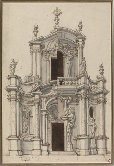 代替手段を備えた教会ファサードの立面図 作： Piedmontese 18th Century