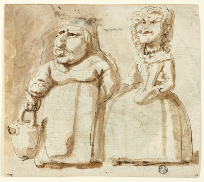 二人の女性の風刺画（レクト）；祈るユダ（裏面） 作： Pier Francesco Mola