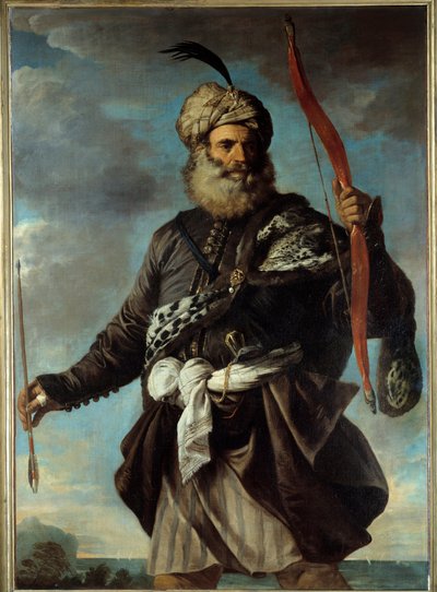 弓を持つ東洋の戦士の図。ピエル・フランチェスコ・モラ（1612-1666）の絵画 作： Pier Francesco Mola