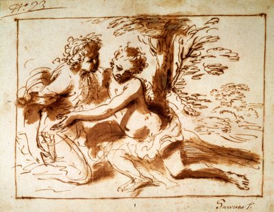 17世紀の風景の中の2人の人物 作： Pier Francesco Mola