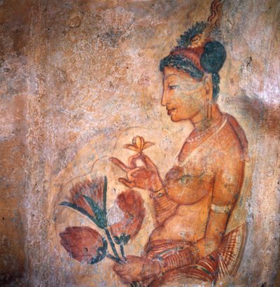 アプサラス、花を捧げる天女、フレスコ画、城塞都市シギリヤ（ユネスコ世界遺産登録 作： Blaise Nicolas Le Sueur