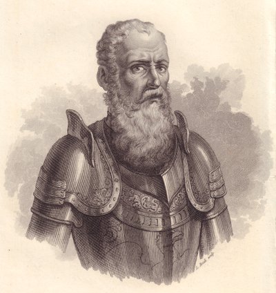 イタリアの軍事指導者Ezzelino III da RomanoまたはEcelino da Romano (1194-1259)の肖像、銅版画 作： Blaise Nicolas Le Sueur