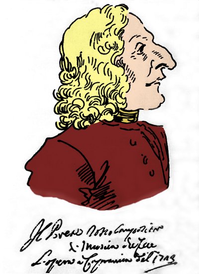 アントニオ・ヴィヴァルディ（1678 - 1741）、ピエール・レオーネ・ゲッツィ（1674 - 1755）の漫画 作： Pier Leone Ghezzi