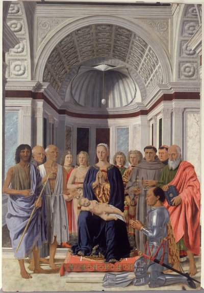 マドンナと子供と聖人、天使とモンテフェルトロのフレデリック 作： Piero dellaFrancesca