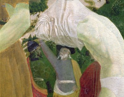 キリストの洗礼、洗礼を受ける準備をしている男を描いた右手部分の詳細 作： Piero della Francesca