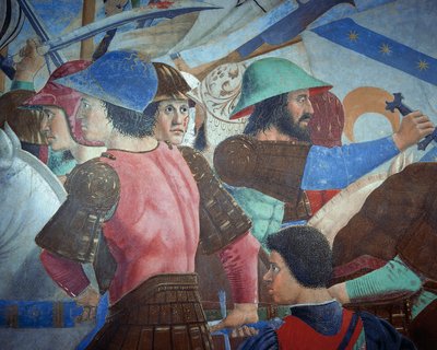 ビザンチウムのヘラクリウス1世とチョスローエス2世の戦いを描いた「真の十字架の伝説」のディテール（ピエロ・デラ・フランチェスカ作 作： Piero della Francesca