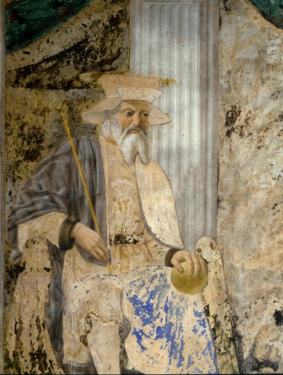 San Sigismondo（Sigismund）の前で祈りを捧げるSigismondo Pandolfo Malatesta（1417-1468）の肖像。聖人のディテールピエロ・デラ・フランチェスカとして知られるピエトロ・ディ・ベネデット・デイ・フランチェスキ（1422-1492）のフレスコ画。 作： Piero della Francesca