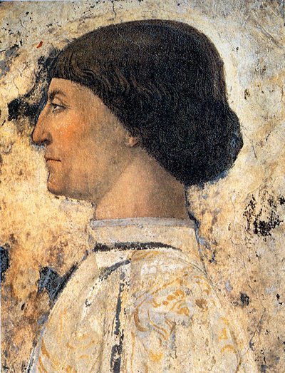 シギスモンドパンドルフォマラテスタテンピオマラテスティアーノのフレスコの詳細、リミニ、1451年 作： Piero della Francesca