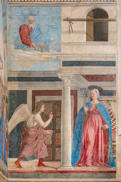 受胎告知、『真の十字架の物語』（フレスコ画）の細部 作： Piero della Francesca