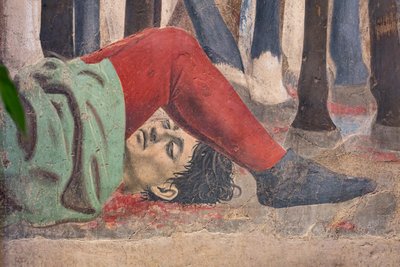 ヘラクレウスとチョスロエスの戦い、「真の十字架の物語」細部：殺された男（フレスコ画） 作： Piero della Francesca
