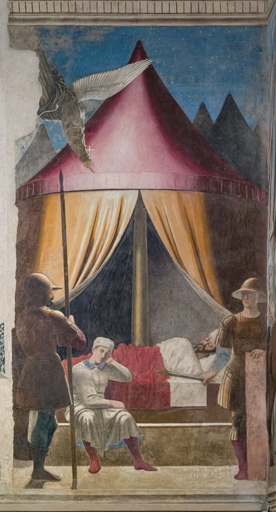 コンスタンティヌスの夢、「真の十字架の物語」の細部（フレスコ画） 作： Piero della Francesca
