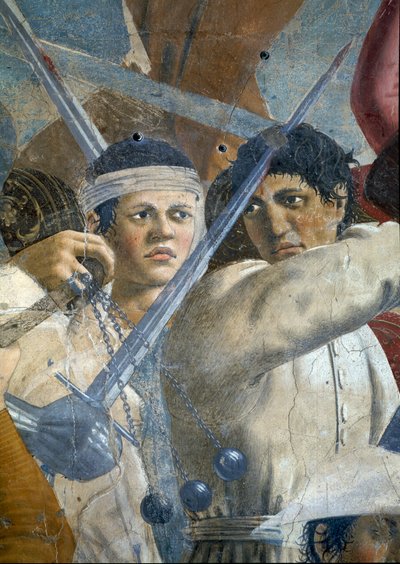 真の十字架の伝説、ヘラクリウスの勝利とチョスロイスの処刑、ヘラクリウスとチョスロイスの詳細、1464年のフレスコ画 作： Piero della Francesca
