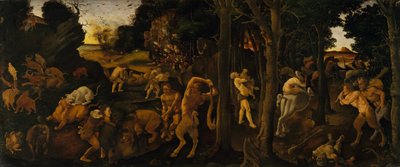 狩猟シーン、1494〜1500年頃（メソナイトに転送されたテンペラとオイル） 作： Piero di Cosimo