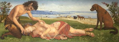 ニンフを悼むサテュロス、c。 1495 作： Piero di Cosimo