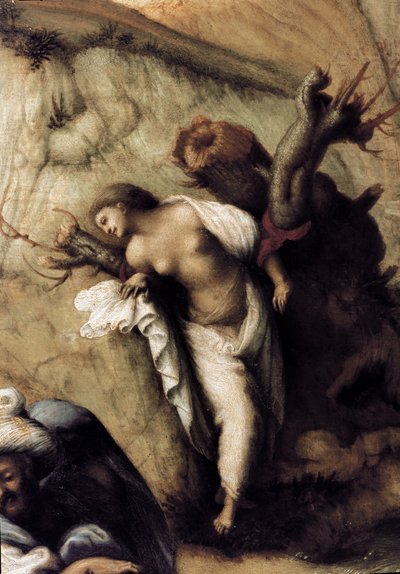 ペルセによって運ばれるアンドロメデ、細部（1510年、油彩・キャンバス 作： Piero di Cosimo