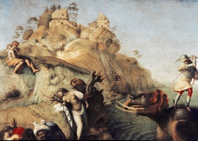 アンドロメダを解放するペルセウス」詳細（1510年、油彩・キャンバス 作： Piero di Cosimo