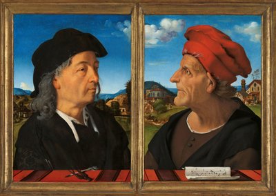 ジュリアーノとフランチェスコ・ジャンベルティ・ダ・サンガッロの肖像 Francesco Giamberti da Sangallo (ca. 1404-1482)、建築家 en musicus の肖像 作： Piero di Cosimo