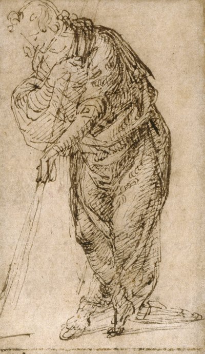 杖にもたれかかる立ち姿 作： Piero di Cosimo