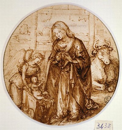 子供の崇拝」（紙にペンとインク 作： Piero di Cosimo