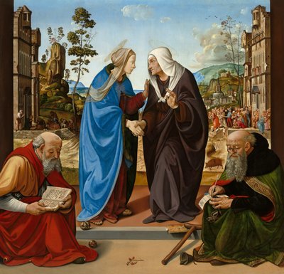 聖ニコラスと聖アントニウス修道院長との訪問、c。 14891490。 作： Piero di Cosimo