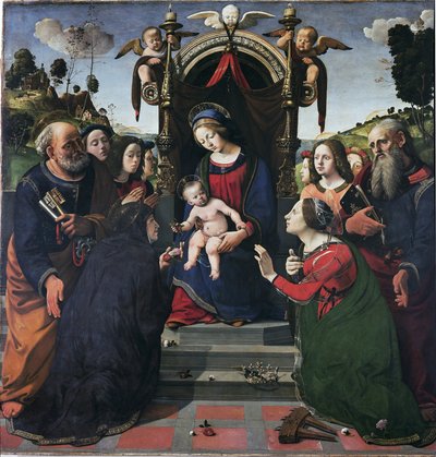 聖人たちに囲まれた玉座の聖母子（パネルに油彩・テンペラ、1493年頃 作： Piero di Cosimo