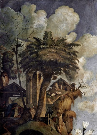 聖人に囲まれた玉座の聖母子像、細部（パネルに油彩とテンペラ、1493年頃 作： Piero di Cosimo