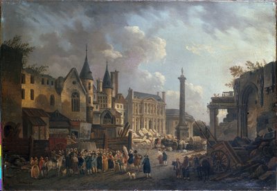 パリの架空の十字路での見世物小屋、1770年頃（油彩・カンヴァス） 作： Pierre Antoine Demachy