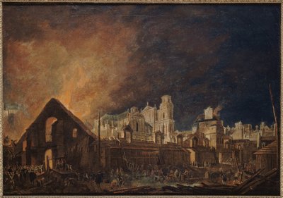 火災中のラ・フォワール・サンジェルマン（3月16-17日夜 作： Pierre Antoine Demachy