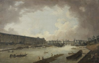 ポン・ロワイヤルから見たグランド・ギャラリー、ポン・ヌフ、シテ島、1775年頃（油彩・カンヴァス） 作： Pierre Antoine Demachy