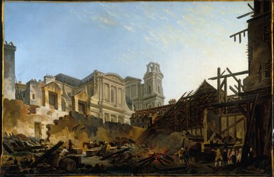 1762年3月16日から17日の夜の火災後のサンジェルマン広場、1762年頃（油彩） 作： Pierre Antoine Demachy