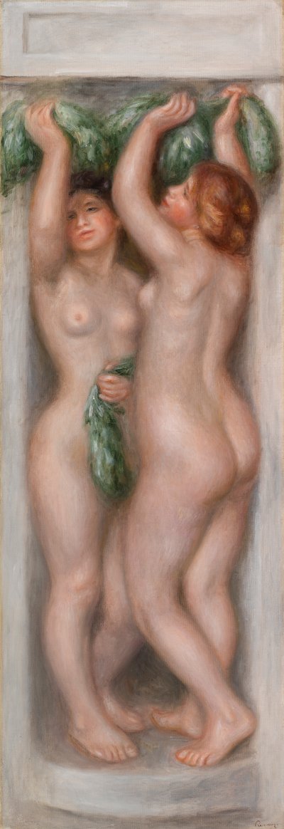 カリアティード (カリアティード); Two Bathers (装飾パネル) とも呼ばれます。 作： Pierre-Auguste Renoir