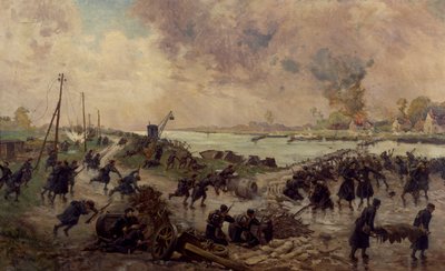 イーゼルで戦闘中のベルギー軍、1914 年 10 月、第一次世界大戦、ベルギー、20 世紀 作： Pierre Ernest and Neymark Gustave Ballue