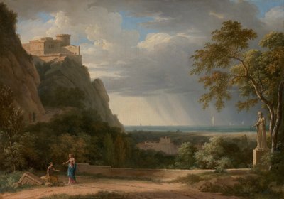 人物と彫刻のある古典的な風景 作： Pierre-Henri de Valenciennes